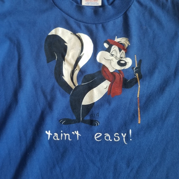 PePe Le Pew JERZEES Looney Tunes Men T Shirt Size Medium Blue Made in USA 50/50 - Picture 6 of 9